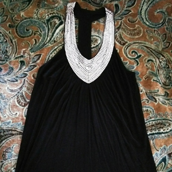 🎆  Black Cotton Sliver Sequin Tank Top - Picture 1 of 6